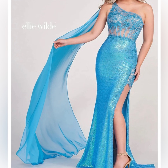 PROM!! Ellie Wilde Beautiful blue dress. size 6, worn once, no signs of wear. - Picture 4 of 4